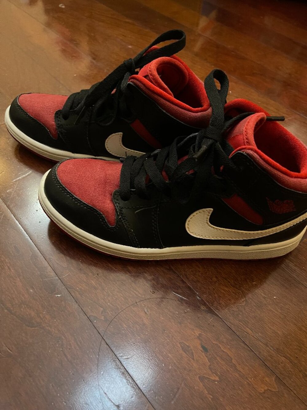 Air Jordan 1 Mid PS Kids 2.5Y Black Red White AJ1 Sneakers Excellent
